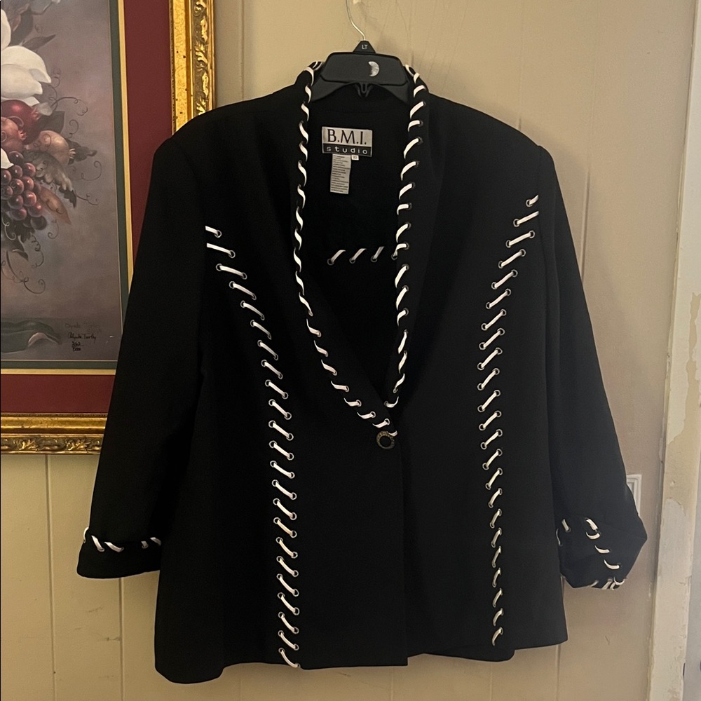 Women's Black Blazer with White Detailing - Picture 1 of 6